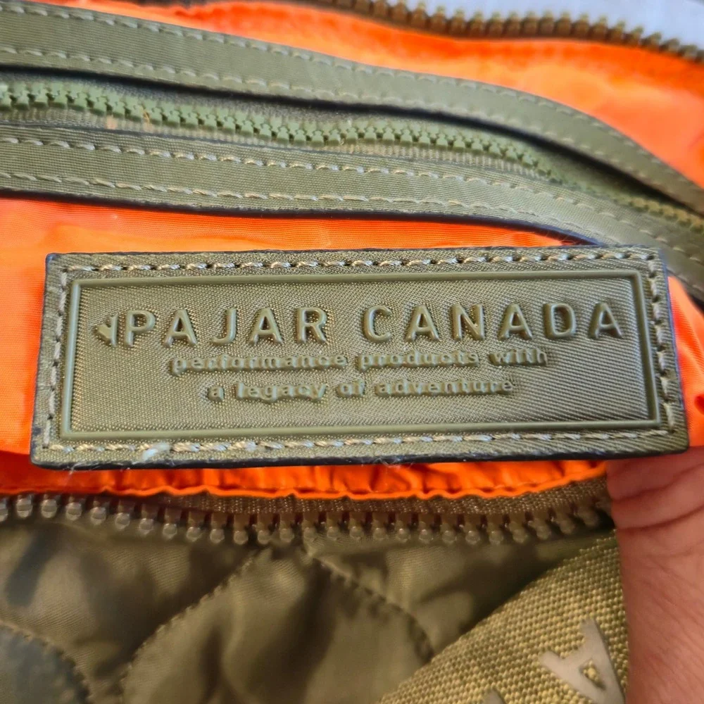 Pajar Canada Hobo Bag Womens Large Olive Green Quilted Puffer‎ Nylon Logo Strap